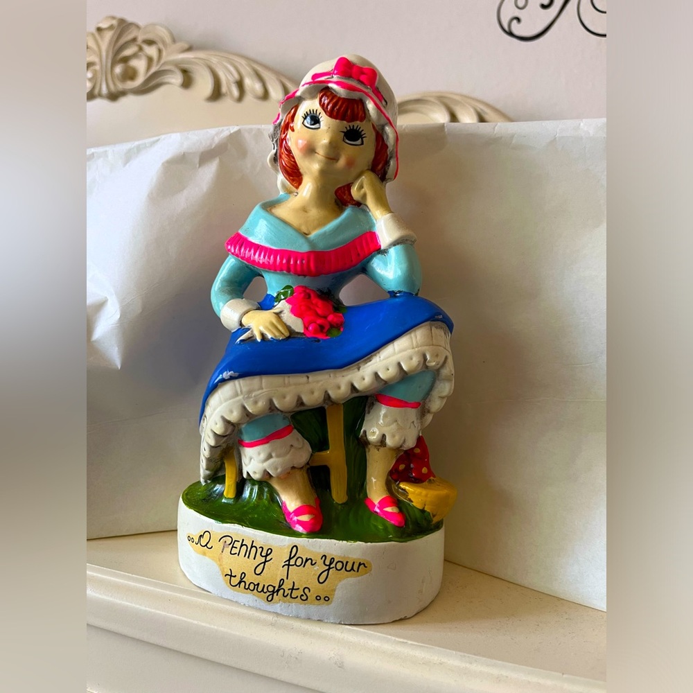 Vintage Cottage Girl “a penny for your thoughts”piggy Bank